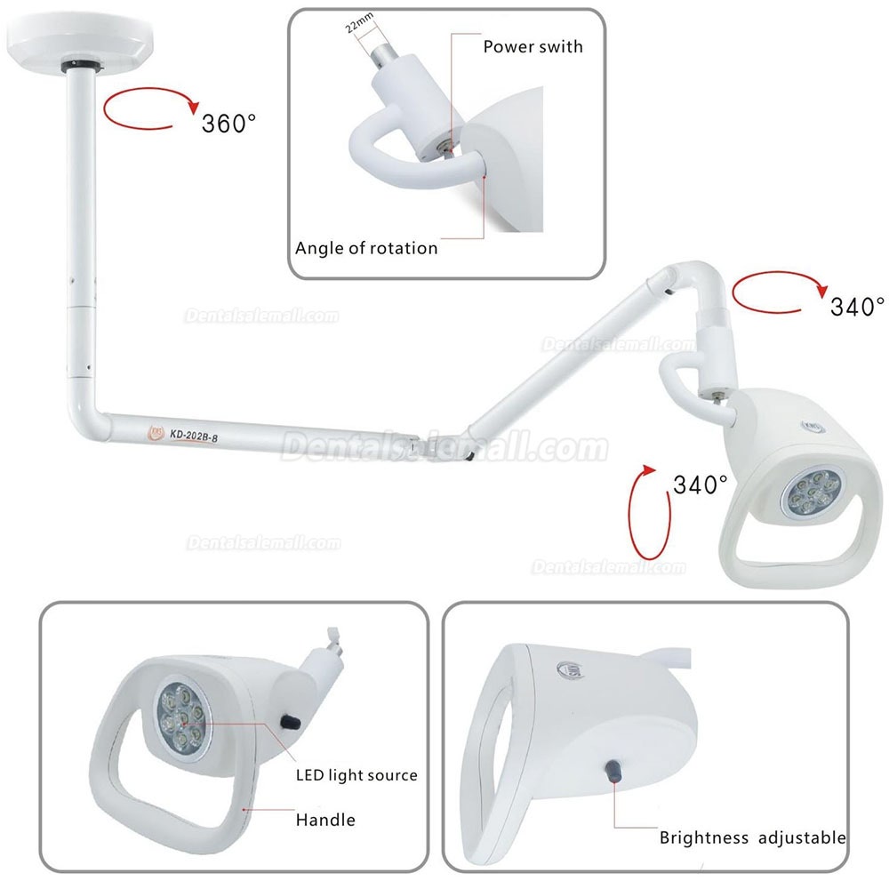 KD-2021W-2 21W Ceiling-Mounted Dental LED Intensive Care Lights Hanging Tower Inspection Lights Gynecological Surgery In